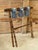 Vintage Walnut Faux Bamboo Folding Luggage Rack With Needlepoint Straps For Sale - Image 9 of 11