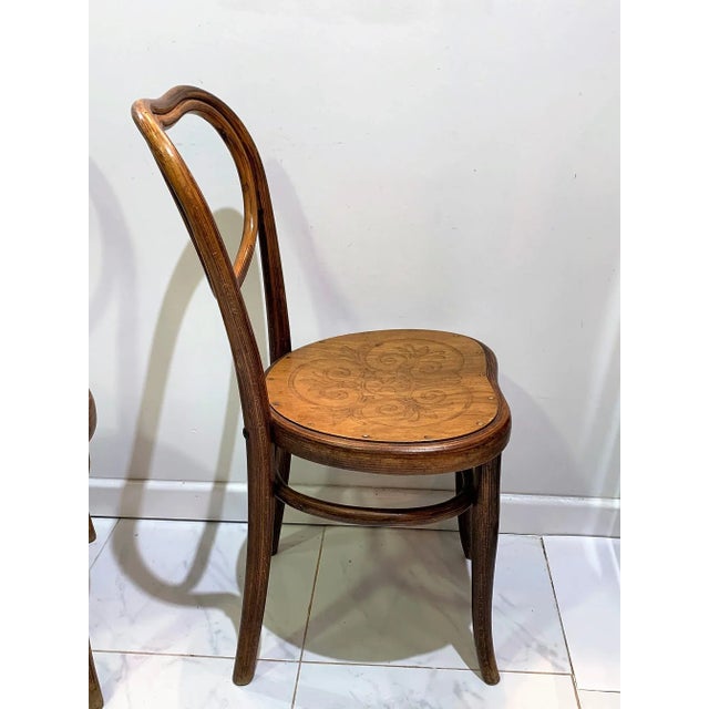 Set of Antique Side Chairs with Embossed Wooden Seat by Michael Thonet for Gebrüder Thonet Vienna GmbH For Sale - Image 5 of 10