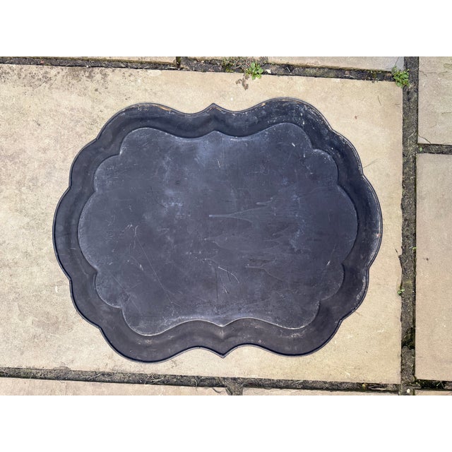 Vintage Hand-Painted Black Tole Tray With Floral and Fruit Motif For Sale - Image 4 of 5