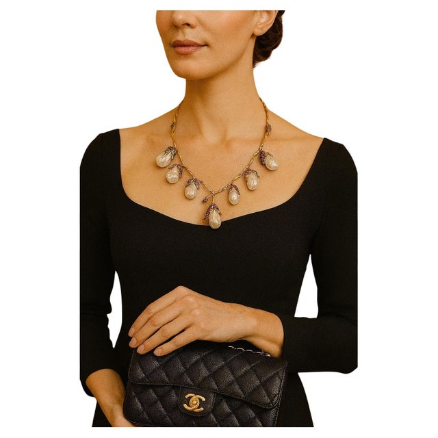 Bochic "Capri" Vintage South Sea Pearl, Ruby & Multi Gem Necklace Set in 18K & Silver Elegant and Baroque Italian style...