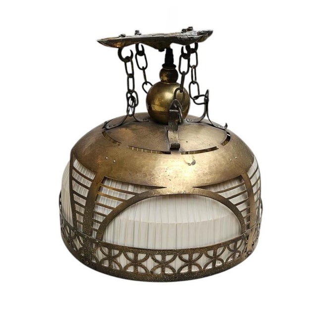 Amsterdam School Hanging Lamp in Copper and Linen from Johanna van Eijbergen, 1920s For Sale - Image 9 of 9