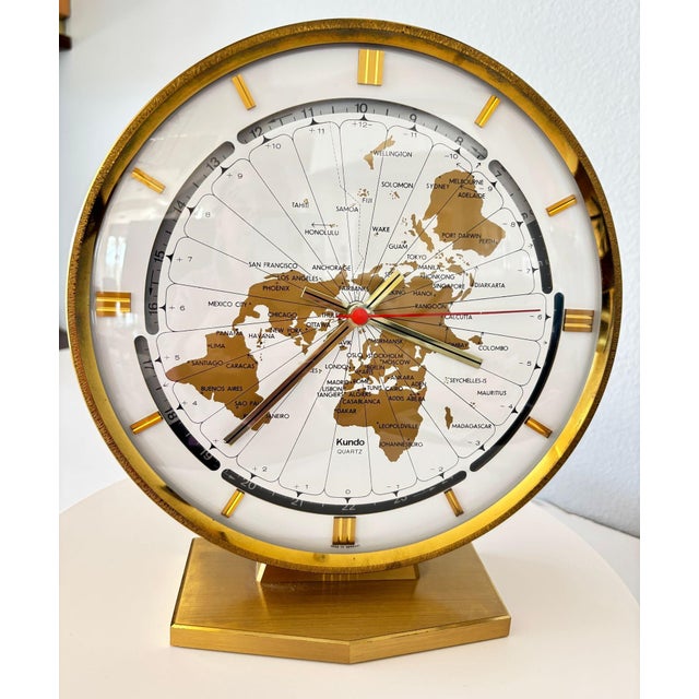 Modernist Desk World Clock Kundo by Kieninger & Obergfell West Germany 1960s For Sale - Image 9 of 13
