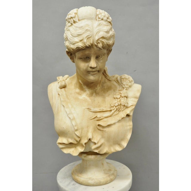 Vintage Victorian Style Carved Marble Young Lady Maiden Bust Statue Sculpture For Sale - Image 16 of 16