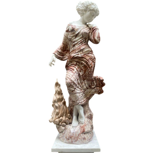 A striking 20th Century Italian life-size marble sculpture of a dancing girl, meticulously handcrafted from luminous white...