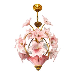 Vintage Murano Pink Glass Chandelier For Sale