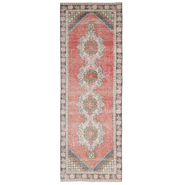 Vintage Turkish Oushak Handmade Wool Cotton Pink Runner For Sale - Image 9 of 9