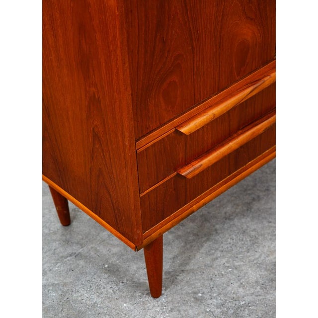 Mid Century Danish Cabinet Highboy Solid Teak Denmark Drawer Sliding Doors Shelf For Sale - Image 11 of 12