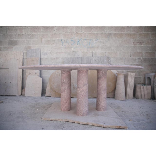 Not Yet Made - Made To Order Oval Red Travertine Mario Dining Table with Column Legs by My Habitat Design For Sale - Image 5 of 8
