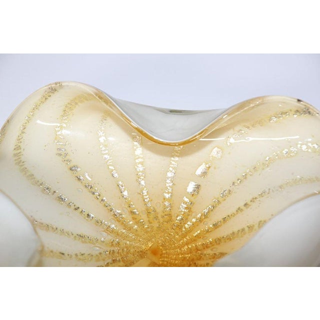 Alfredo Barbini Murano Gold Aventurine Art Glass Bowl Flower Form Italy 1950s For Sale - Image 10 of 18