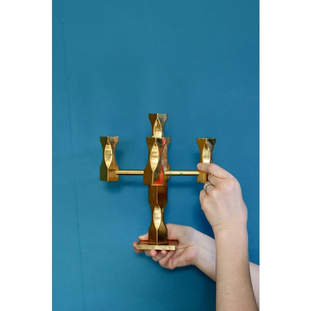 Swedish Brass Five-Arm Candelabra by Lars Åkesson for Vallonmässing For Sale - Image 9 of 11