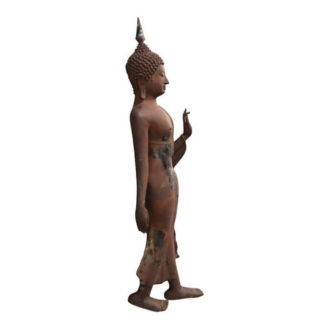1920s Thai Sukhothai Style Bronze Buddha Garden Statue C1920 For Sale - Image 5 of 9