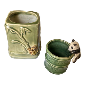 Vintage Asian Bamboo Motif Planters/Catchalls