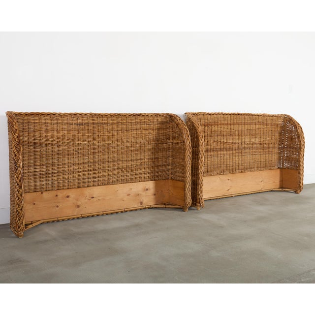 Contemporary Pair of Organic Modern Woven Rattan Wicker Wingback Headboards For Sale - Image 3 of 17