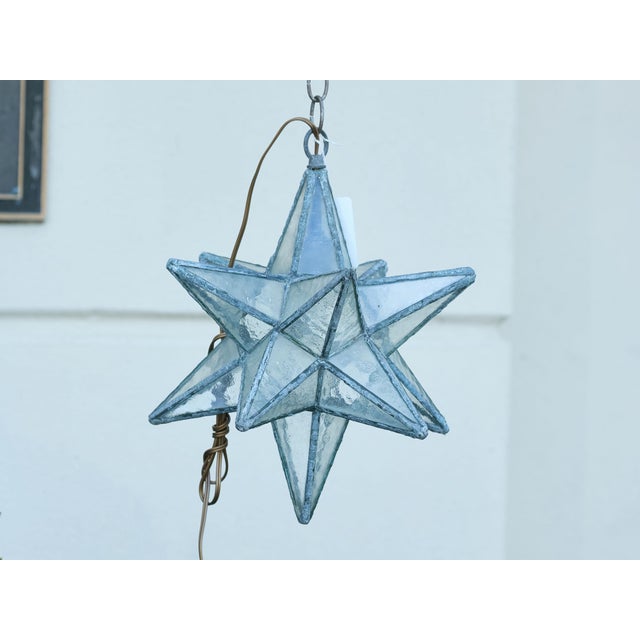 Mid 20th Century French Mid Century Modern Star Metal and Glass Light Fixture with Single Bulb For Sale In Atlanta - Image 6 of 12