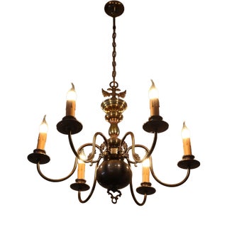 Flemish Six-Arm Chandelier in Brass For Sale