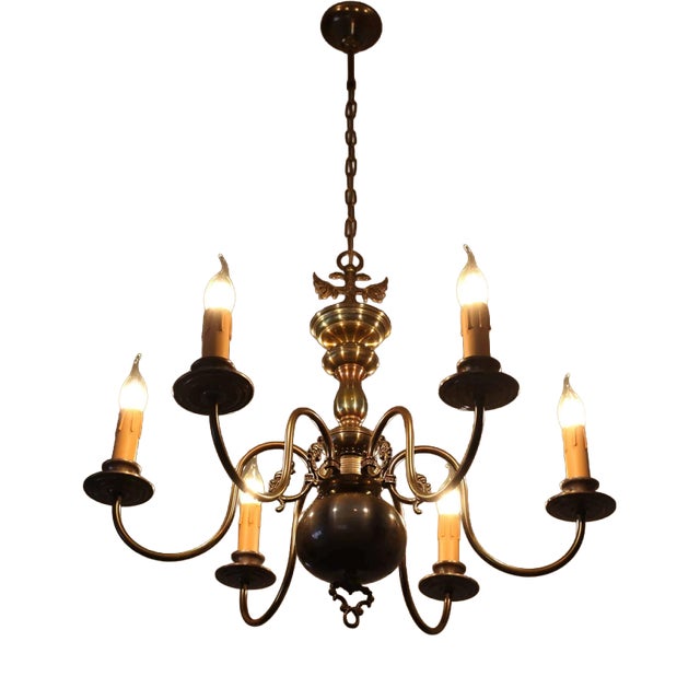 Flemish Six-Arm Chandelier in Brass For Sale