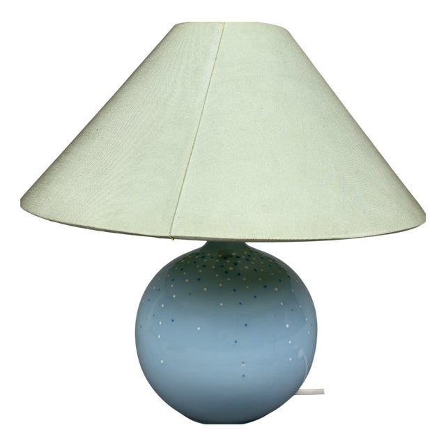 Da Vinci Blue Polka Dot Ceramic Sphere Table Lamp, 1970s For Sale