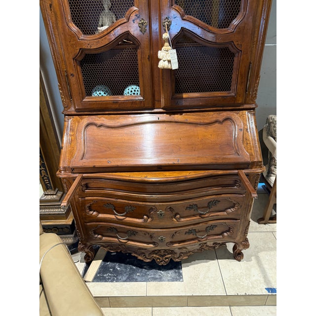 Mid 20th Century Hand Carved Walnut Italian Secretaire Desk For Sale - Image 5 of 18
