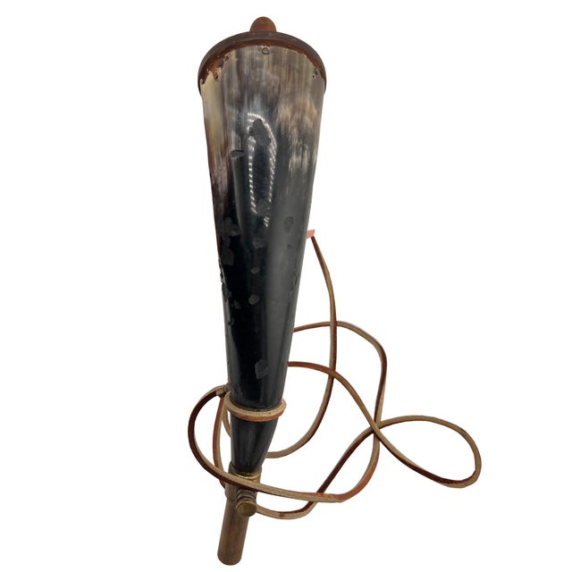 Late 19th Century 19th Century Powder Horn Flask With Brass Fittings and Leather Strap For Sale - Image 5 of 7