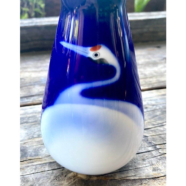 Late 20th Century Attributed Koransha Arita Japanese Cobalt Blue Crane Porcelain Vase For Sale - Image 4 of 9