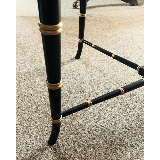 Metal Antique Painted Tole Tray on Faux Bamboo Stand For Sale - Image 7 of 8