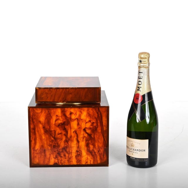 Mid-Century Italian Square Acrylic Glass Ice Bucket with Tortoise Shell Effect by Christian Dior, 1970s For Sale - Image 16 of 18