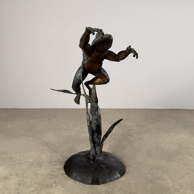 Large Jumping Frog Sculpture – Hand Cast Bronze Garden Accent, 32” Tall For Sale - Image 4 of 10