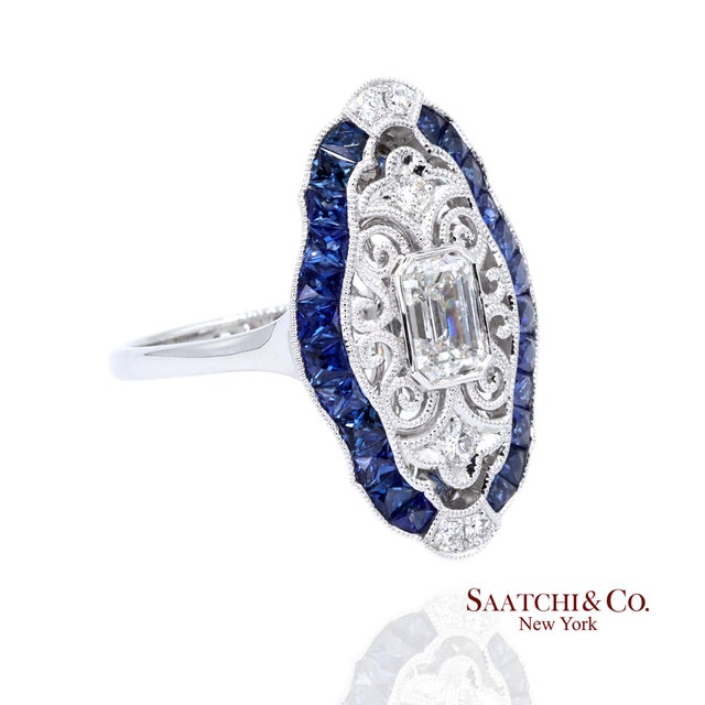 18K White Gold Natural Diamond and Blue Sapphire Ring Metal Type: 18K White Gold Total Item Weight: 5.0 Grams Dimensions:...