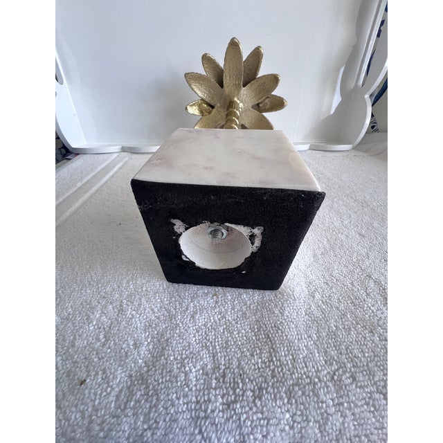 Gold Brass Metal Palm Tree Alabaster Marble Block Sculpture For Sale - Image 4 of 6