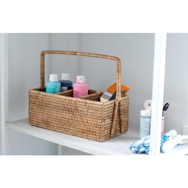 Wood Artifacts Rattan 3 Section Cutlery Caddy with Handle in Honey Brown For Sale - Image 7 of 9