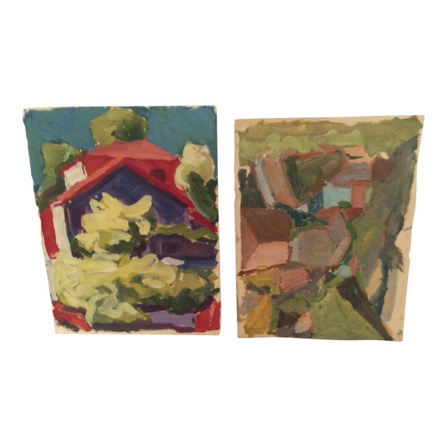 1960s Richard Snyder Modern Abstract Oil Paintings - Set of 2 For Sale