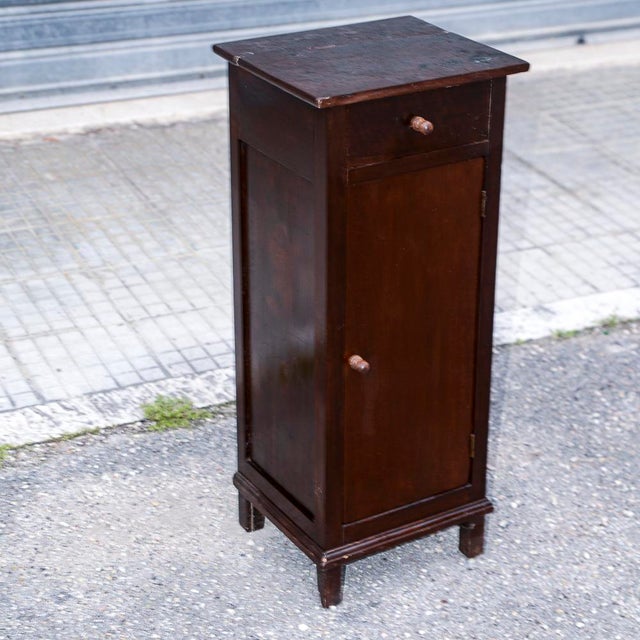Single High and Narrow Fir Wooden Bedside Table, 1900s For Sale - Image 13 of 18