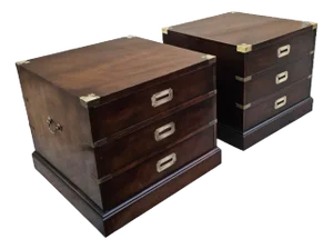 Pair of Vintage English Mahogany Campaign Chest Side Tables