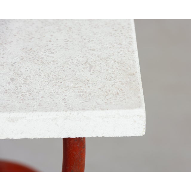 Vintage Table With Limestone Top and Red Metal Base For Sale - Image 10 of 10