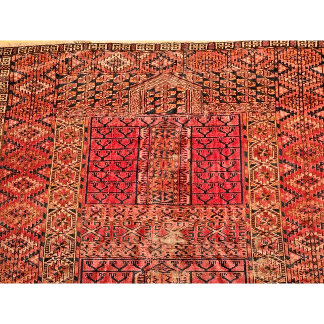 Near Square Size Vintage Turkmen Tekke Ensi in Prayer Pattern in Red, Navy, Ivory, Blue For Sale - Image 15 of 16