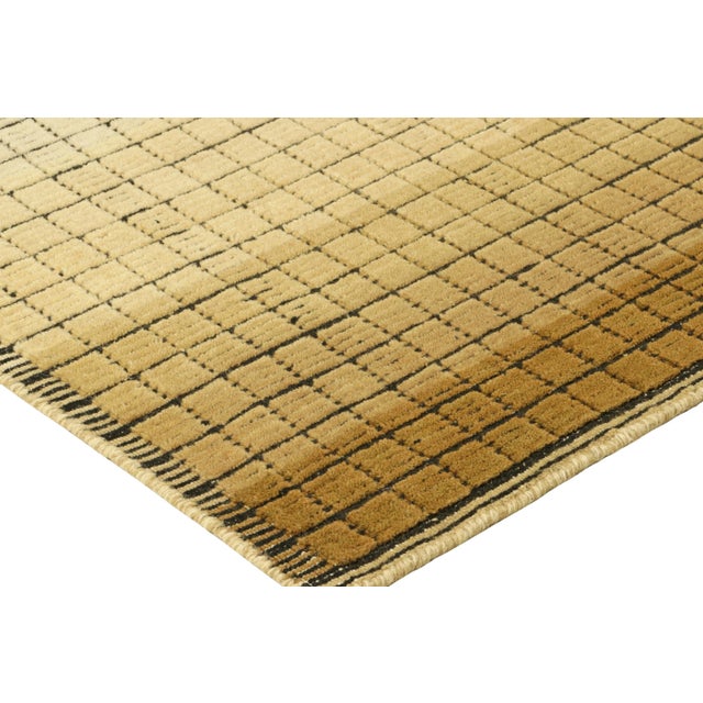 Rug & Kilim’s Gradient Rug in Creamy Beige-Brown Ombre Grid and High-Low Texture For Sale In New York - Image 6 of 8