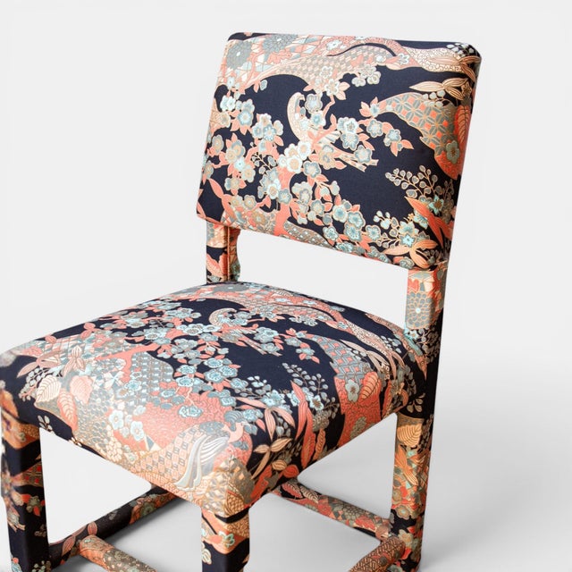 1970s Mid-Century Parsons Dining Chairs, Upholstered in Vintage Japanese Designer Textile, Milo Baughman Style, Set of 6 For Sale - Image 5 of 10