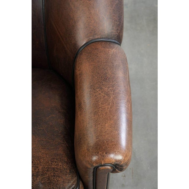 Brown Vintage Sheepskin Club Chair in Leather For Sale - Image 8 of 16
