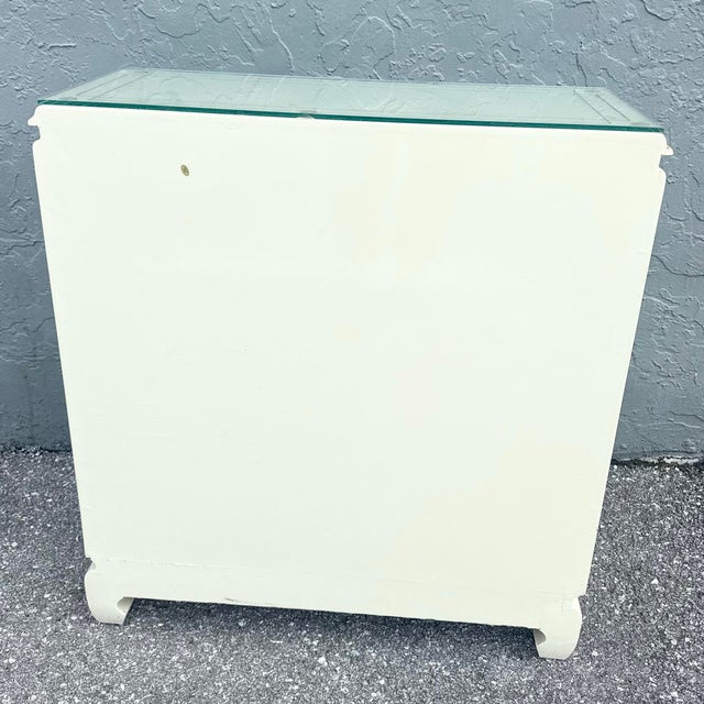 Mid 20th Century Vintage Chinese Cream and Gold Glass Top Sideboard/Cabinet For Sale - Image 5 of 9