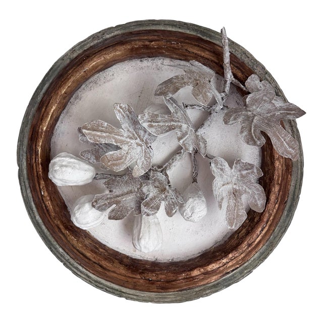 Paper Mache Fig Branch in Cartapesta Round Frame For Sale