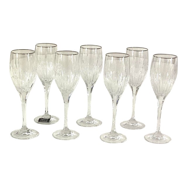 1990s Mikasa “Arctic Lights Platinum” Wine Glasses- Set of 8 For Sale