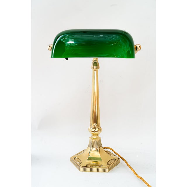 1920s Art Deco Banker Table Lamp with Green Glass, 1920s For Sale - Image 5 of 15