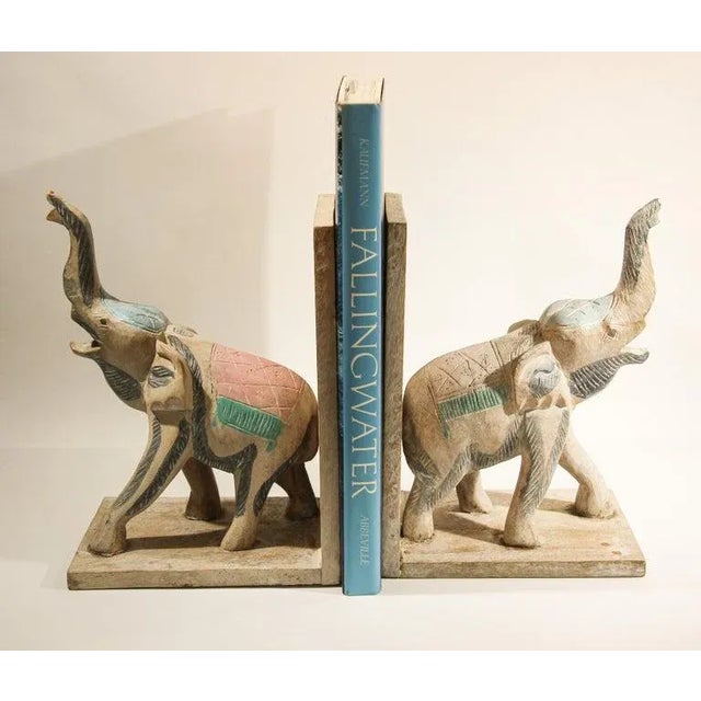Asian Mid 20th Century Hand Carved Wooden Elephant Bookends - a Pair For Sale - Image 3 of 13