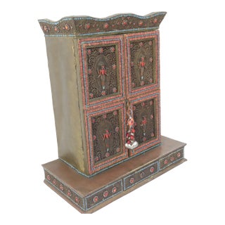 Nepalese Shrine Temple Prayer Cabinet Gilt Coral Turquoise Figural Altar 4491b For Sale