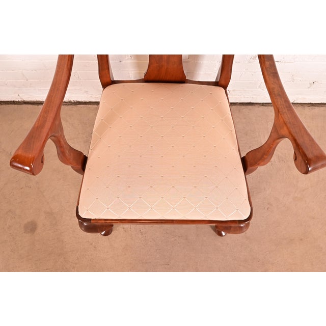 Wood Stickley Queen Anne Carved Solid Cherry Wood Armchairs, Pair For Sale - Image 7 of 15