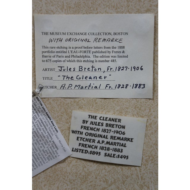 1888 the Gleaner Antique Hand Colored Harvest Etching by Jules Breton Framed 21" For Sale - Image 12 of 14