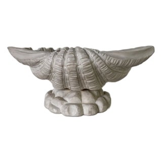 Vintage Hand-Carved Wood Shell-Shaped Pedestal Bowl For Sale