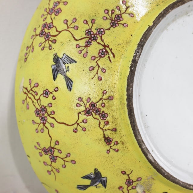 Vintage Chinese Yellow-Ground Famille Rose 'Prunus and Magpie' Porcelain Covered Box For Sale - Image 10 of 13
