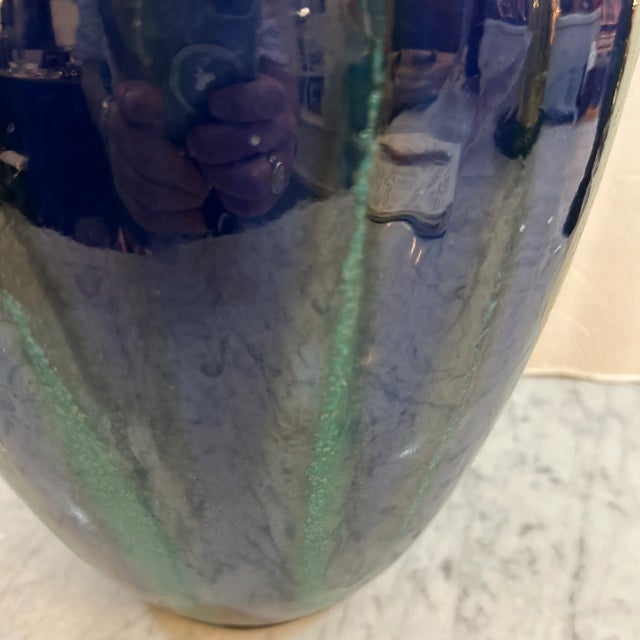 Blue Blue and Green Drip Glaze Pottery Urn Vase/ Vessel For Sale - Image 8 of 11