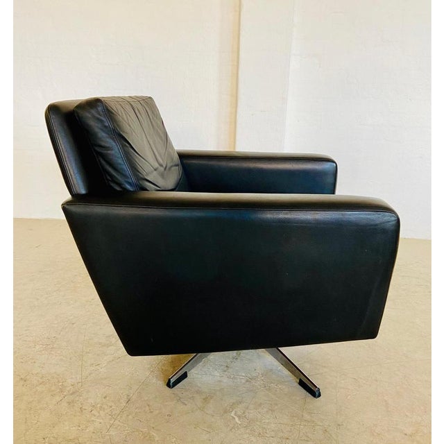 Vintage Danish Black Leather Swivel Chair by Georg Thams For Sale - Image 12 of 18